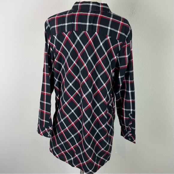 J JIll Red Black Plaid Button Down Tunic Large Petite - Picture 6 of 8